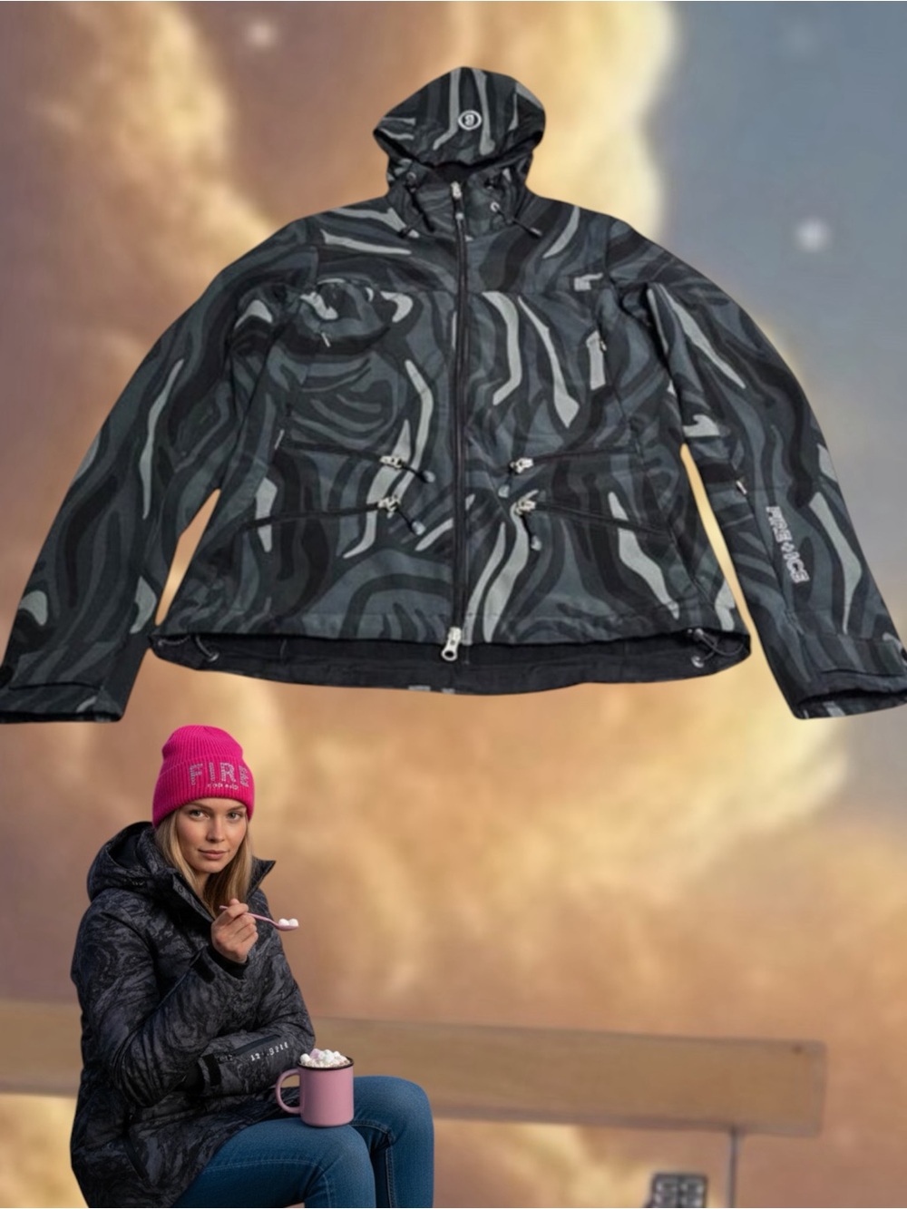 Bogner Women's Fire And Ice Dark Charcoal Patterned Ski Jacket